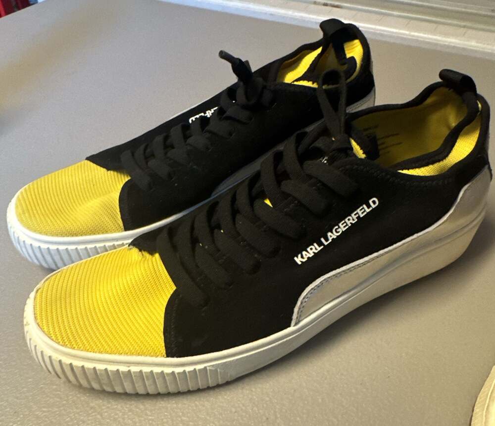 Karl Lagerfeld Black and Yellow Low Top Sneakers, Size 10.5M/43.5D